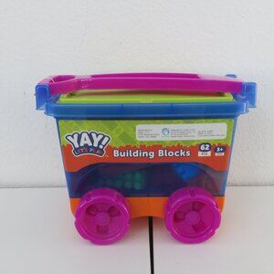Yay! 62 Piece Block Set with Toy Block Storage Box with Pink Wheels
